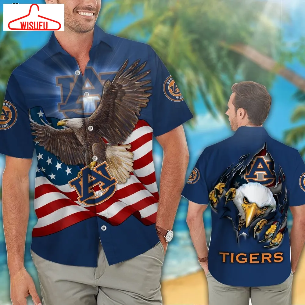 Auburn Tigers American Eagle Ncaa Us Flag Hawaiian Shirts And Shorts, New Fashion Gifts