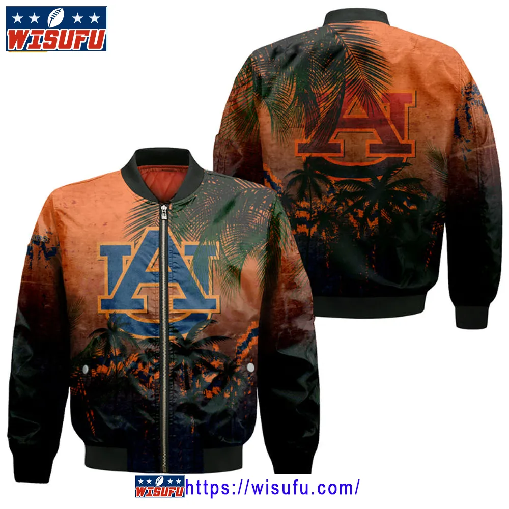 Auburn Tigers Coconut Tree Tropical Grunge Bomber Jacket