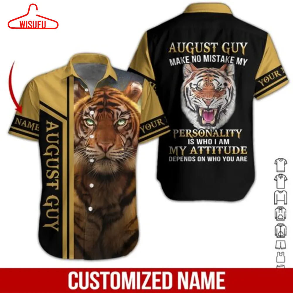 August Guy Tiger Custom Name Hawaiian Shirt - For Men & Women - Adult - Hn2038, New Hawaiian Holiday Outfits, New Fashion Gifts