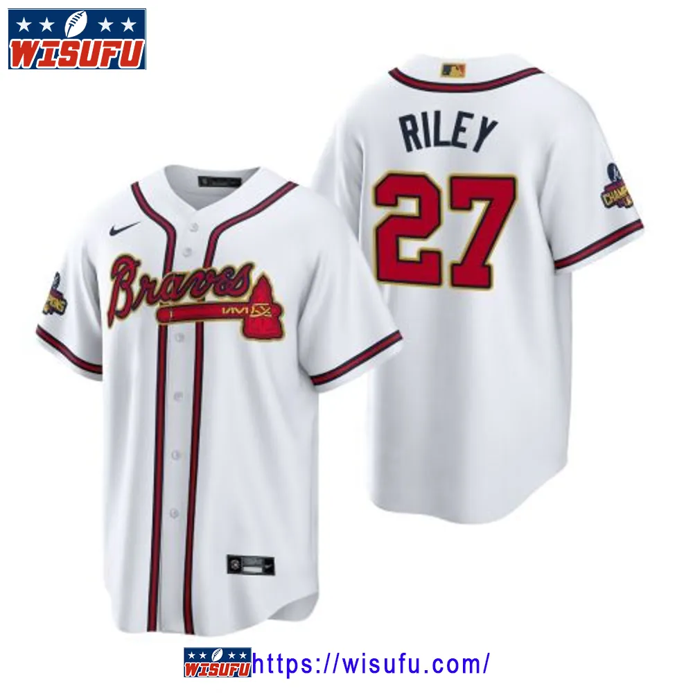 Austin Riley 27 Atlanta Braves White 2024-23 Gold Program Jersey