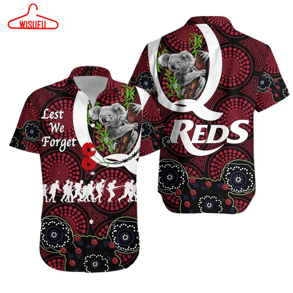 Australia Hawaiian Shirt Queensland Reds Rugby Lest We Forget Â Koala Th6, New Hawaiian Holiday Outfits, New Fashion Gifts