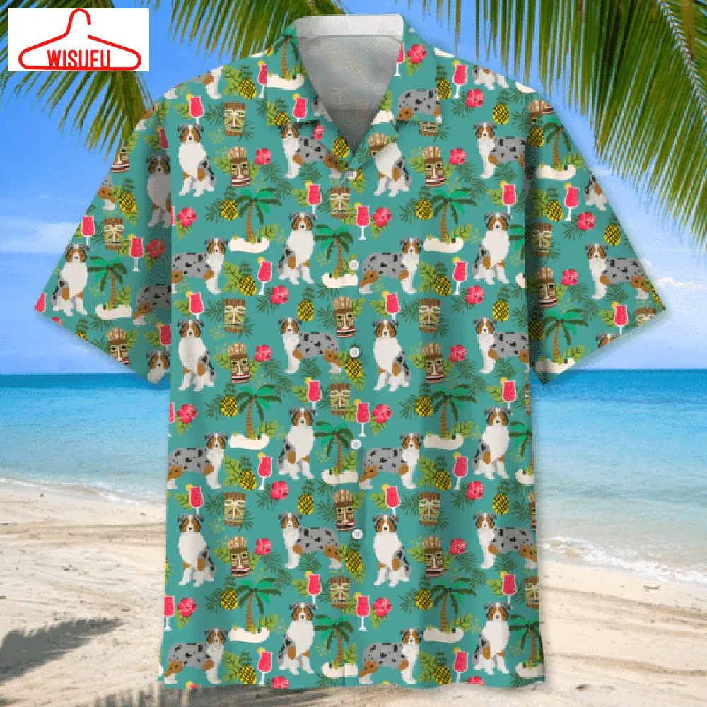 Australian Shepherd Hawaiian Graphic Print Short Sleeve Hawaiian, New Fashion Gifts