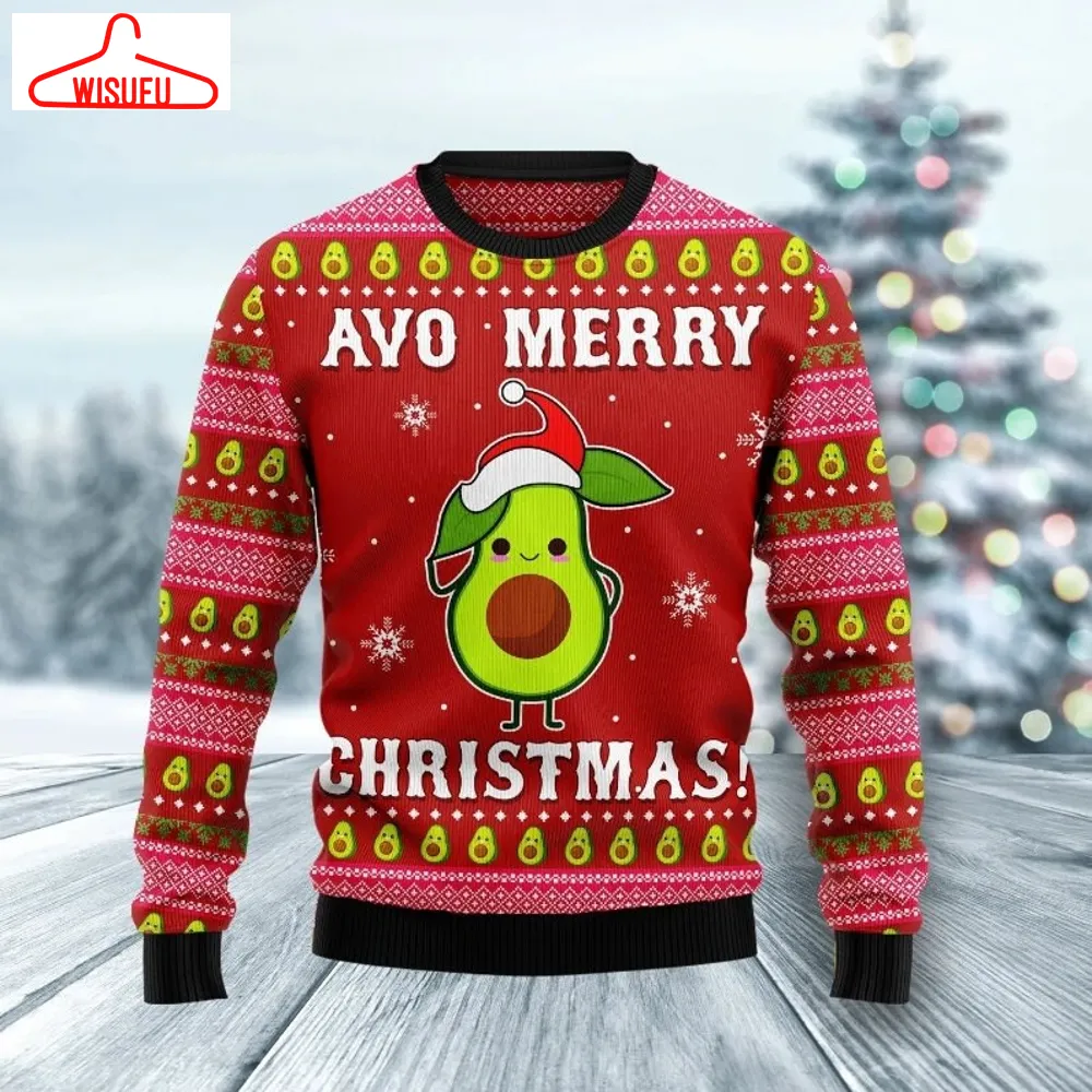 Avo Merry Christmas Avocado Ugly Knitted Christmas Sweatshirt, Avocado Xmas Sweater, Christmas Sweater, Ugly Christmas Sweater