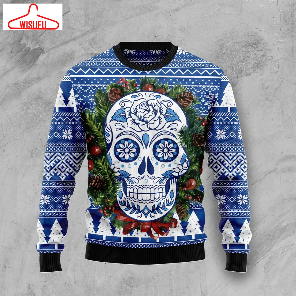 Awesome Sugar Skull Ugly Christmas Sweater, All Over Print New Winter Fashion 3d Sweater, Best Gift Ideas