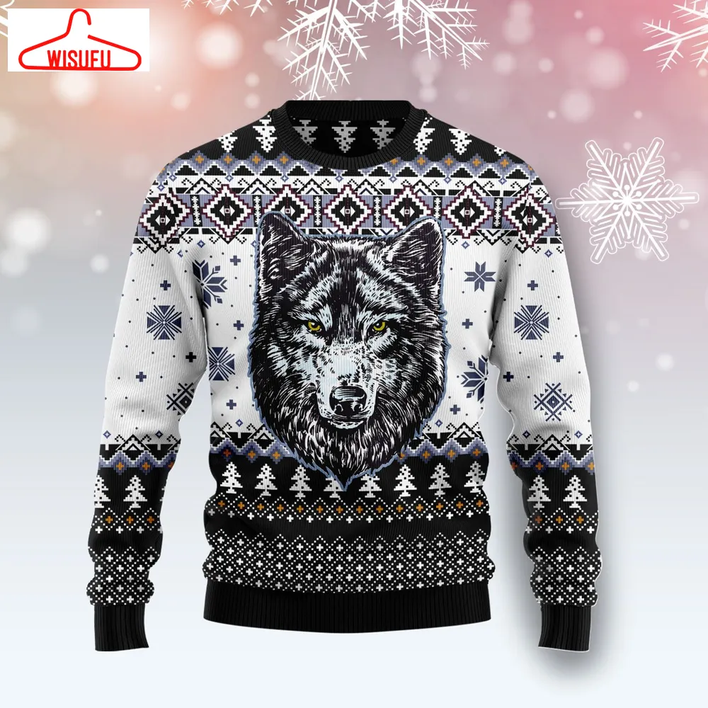 Awesome Wolf Ugly Christmas Sweater, All Over Print New Winter Fashion 3d Sweater, Best Gift Ideas