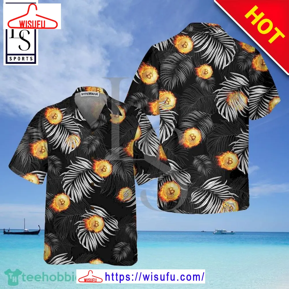 B-itcoin Flame And Tropical Pattern Hawaiian Shirt, New Fashion Gifts