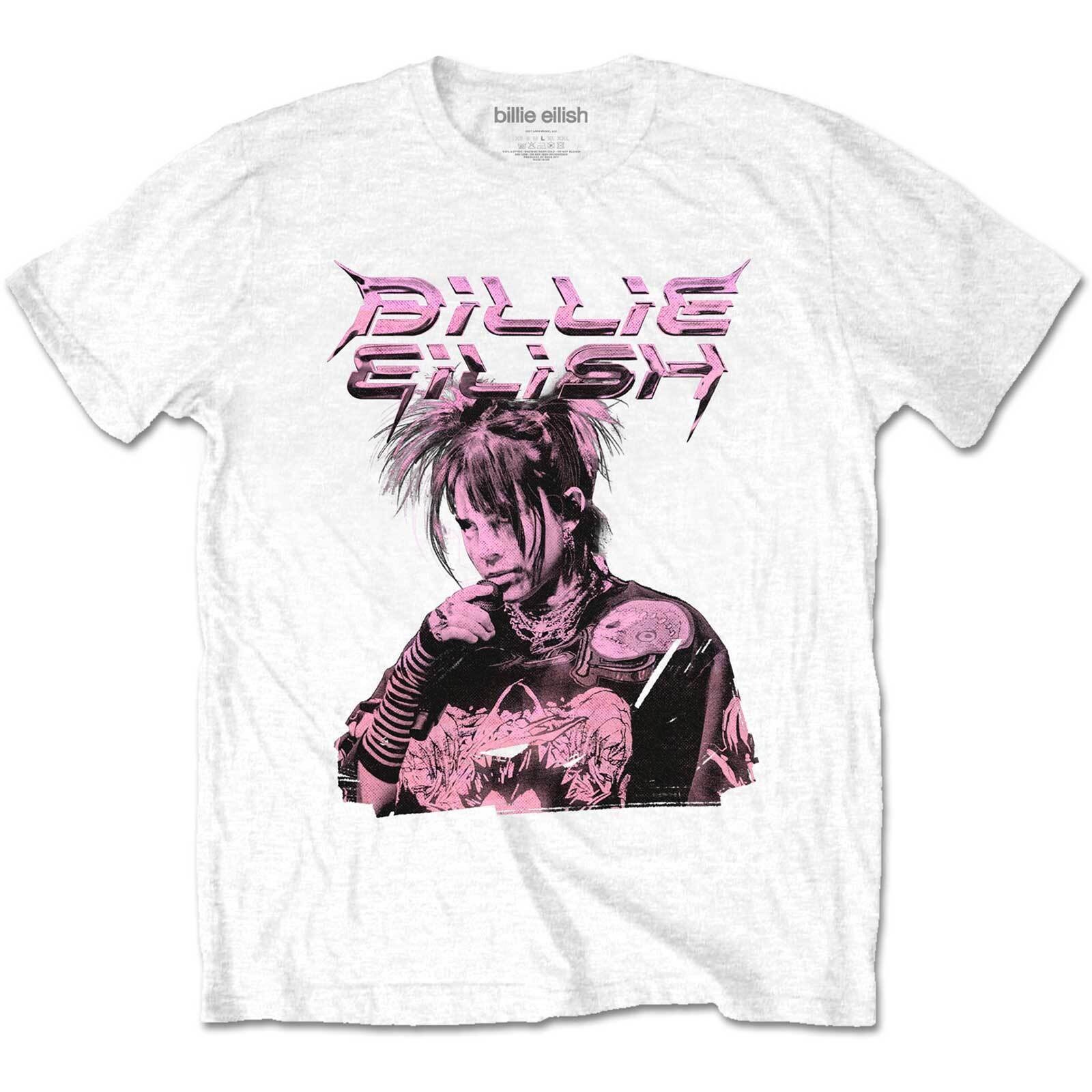 BILLIE EILISH - Official Unisex T- Shirt - Purple Illustration - White Cotton