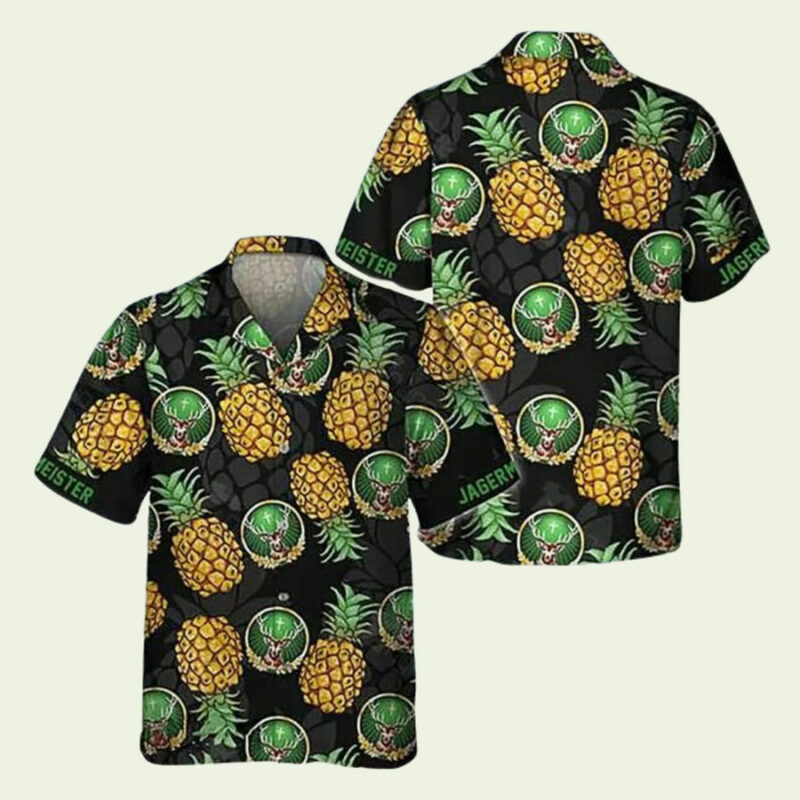 BLACK ALOHA PINEAPPLE JAGERMEISTER HAWAIIAN SHIRT