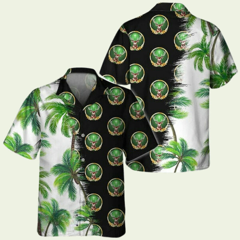 BLACK JAGERMEISTER MATCH PALM TREES HAWAIIAN SHIRT