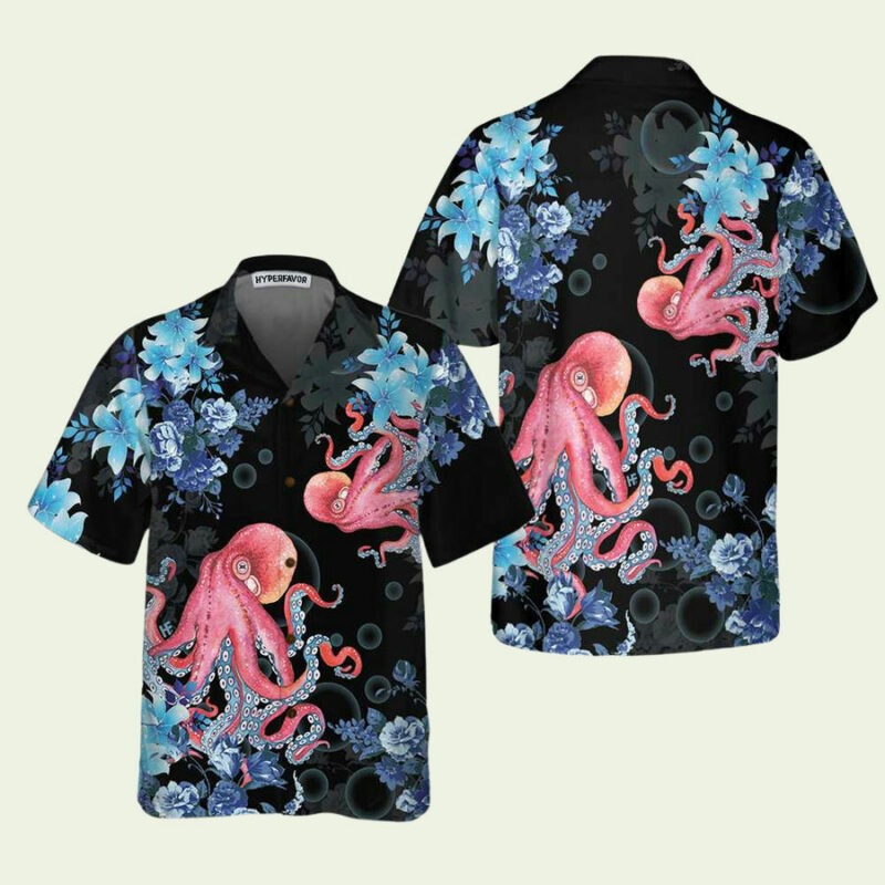 BLUE FLORAL AND OCTOPUS HAWAIIAN SHIRT