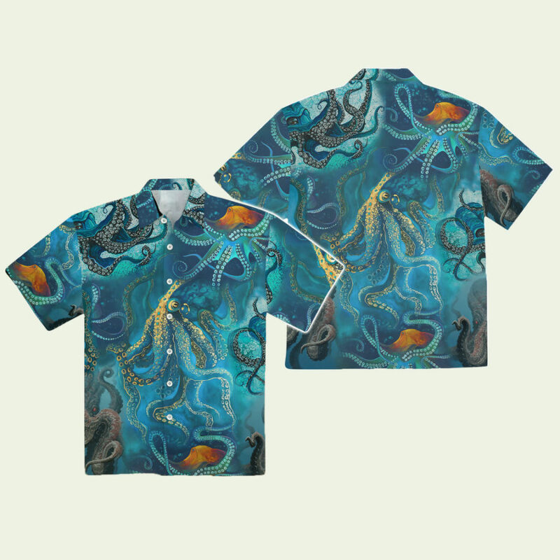 BLUE OCEAN OCTOPUS HAWAIIAN SHIRT