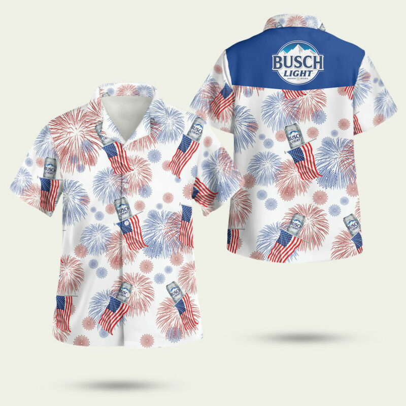 BUSCH LIGHT AMERICAN FLAG FIREWORKS HAWAIIAN SHIRT