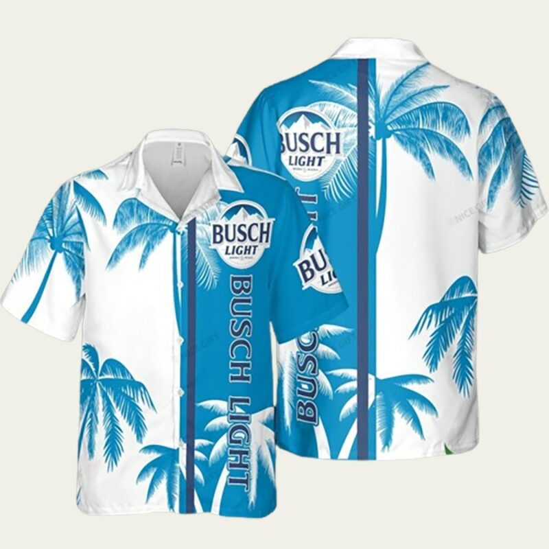 BUSCH LIGHT WHITE AND BRIGHT BLUE COCONUT HAWAIIAN SHIRT