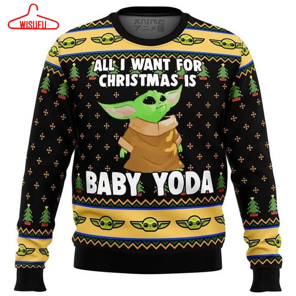 Baby Yoda All I Want Mandalorion Star Wars Ugly Christmas Sweater, All Over Print New Winter Fashion 3d Sweater, Best Gift Ideas