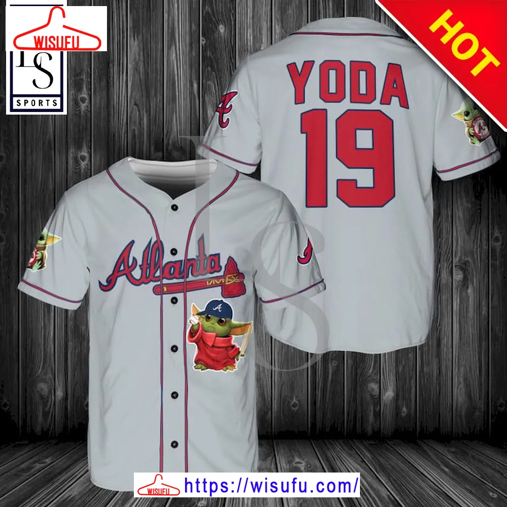 Baby Yoda Feat Braves Gray Baseball Jersey, New Fashion Gifts