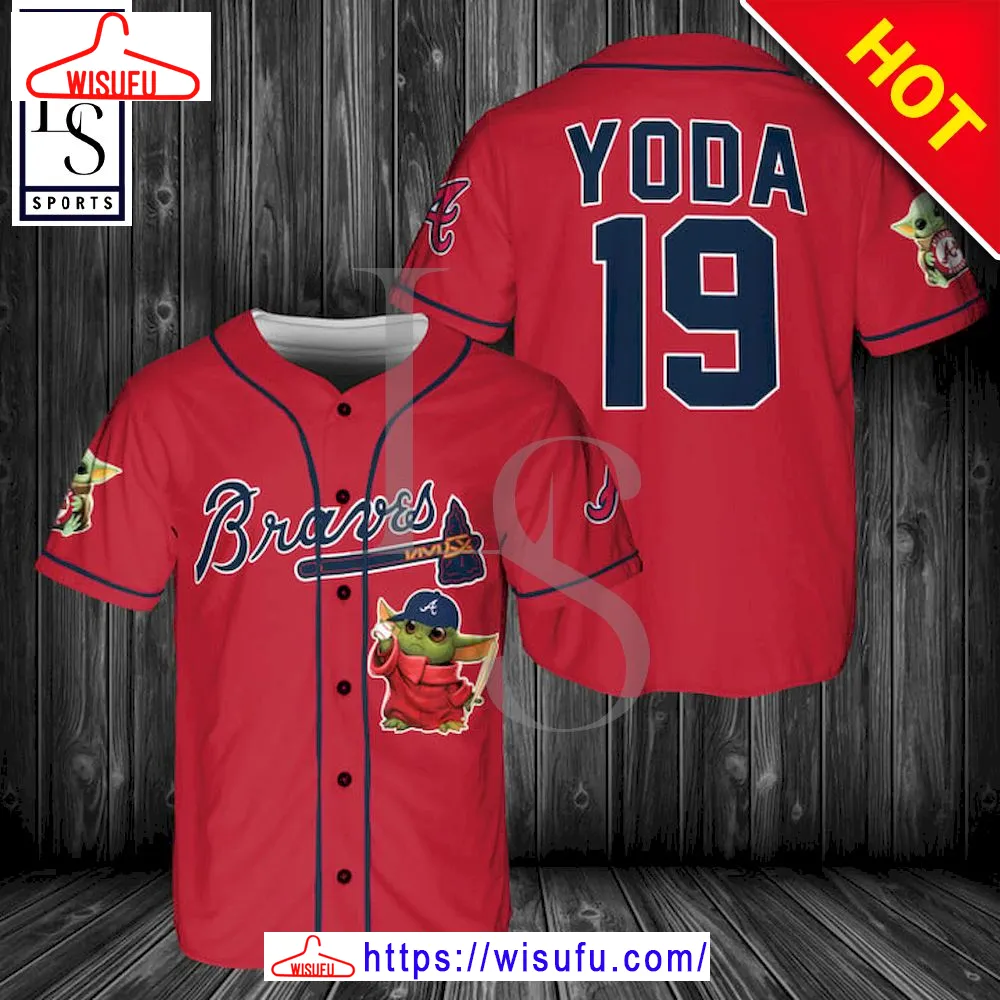 Baby Yoda Feat Braves Red Baseball Jersey, New Fashion Gifts