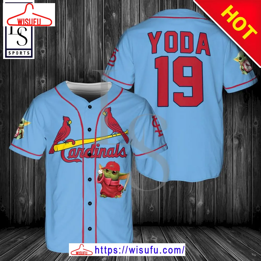 Baby Yoda Feat Cardinals Blue Baseball Jersey, New Fashion Gifts