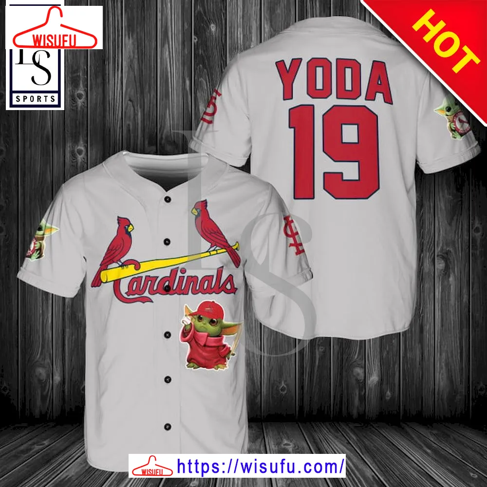 Baby Yoda Feat Cardinals Gray Baseball Jersey, New Fashion Gifts