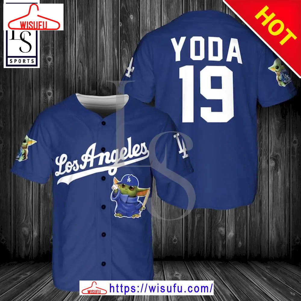 Baby Yoda Feat Dodgers Blue Baseball Jersey, New Fashion Gifts