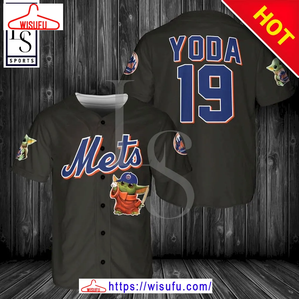 Baby Yoda Feat Mets Black Baseball Jersey, New Fashion Gifts