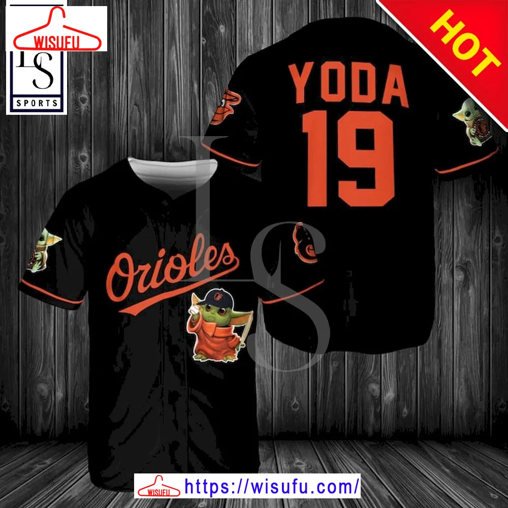 Baby Yoda Feat Orioles Black Baseball Jersey, New Fashion Gifts