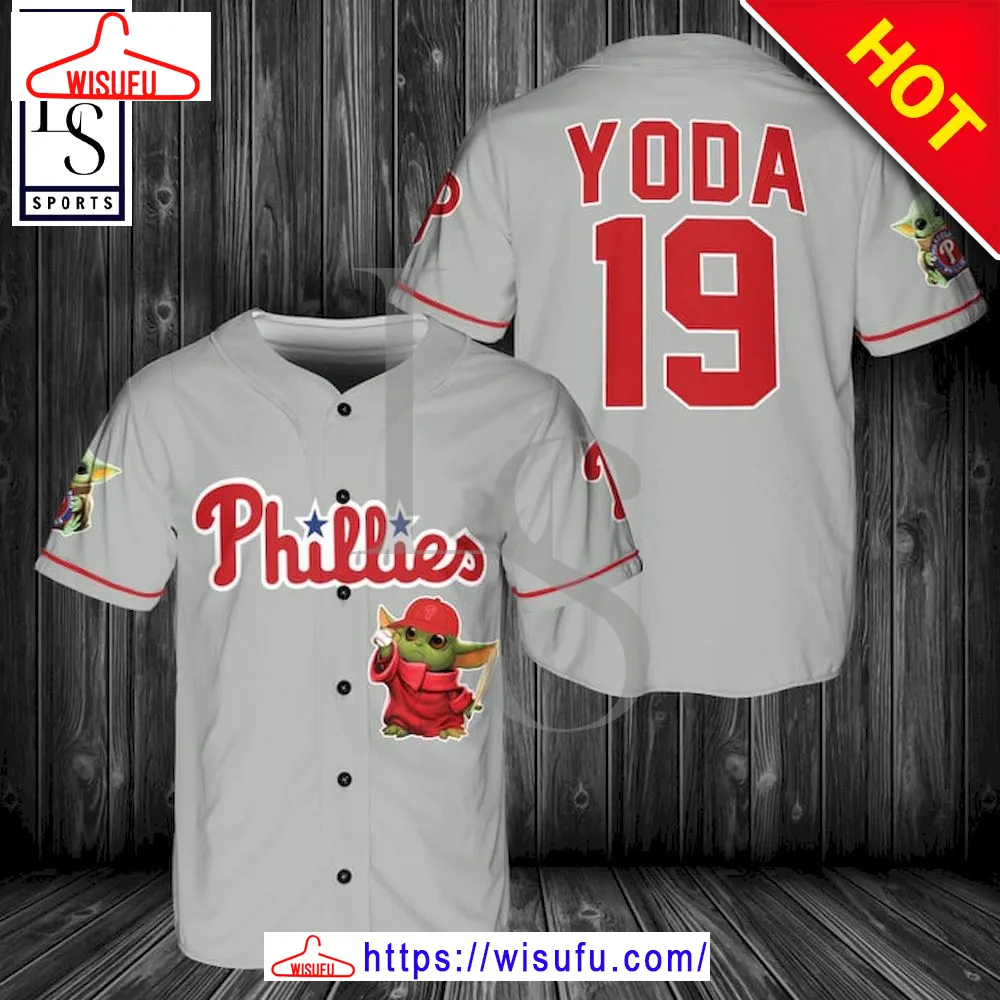 Baby Yoda Feat Phillies Gray Baseball Jersey, New Fashion Gifts