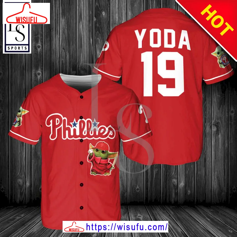 Baby Yoda Feat Phillies Red Baseball Jersey, New Fashion Gifts