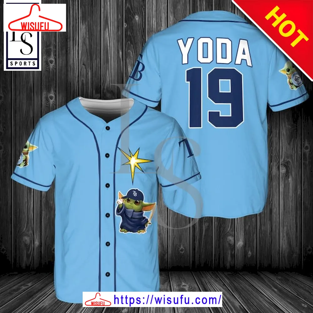 Baby Yoda Feat Rays Blue Baseball Jersey, New Fashion Gifts