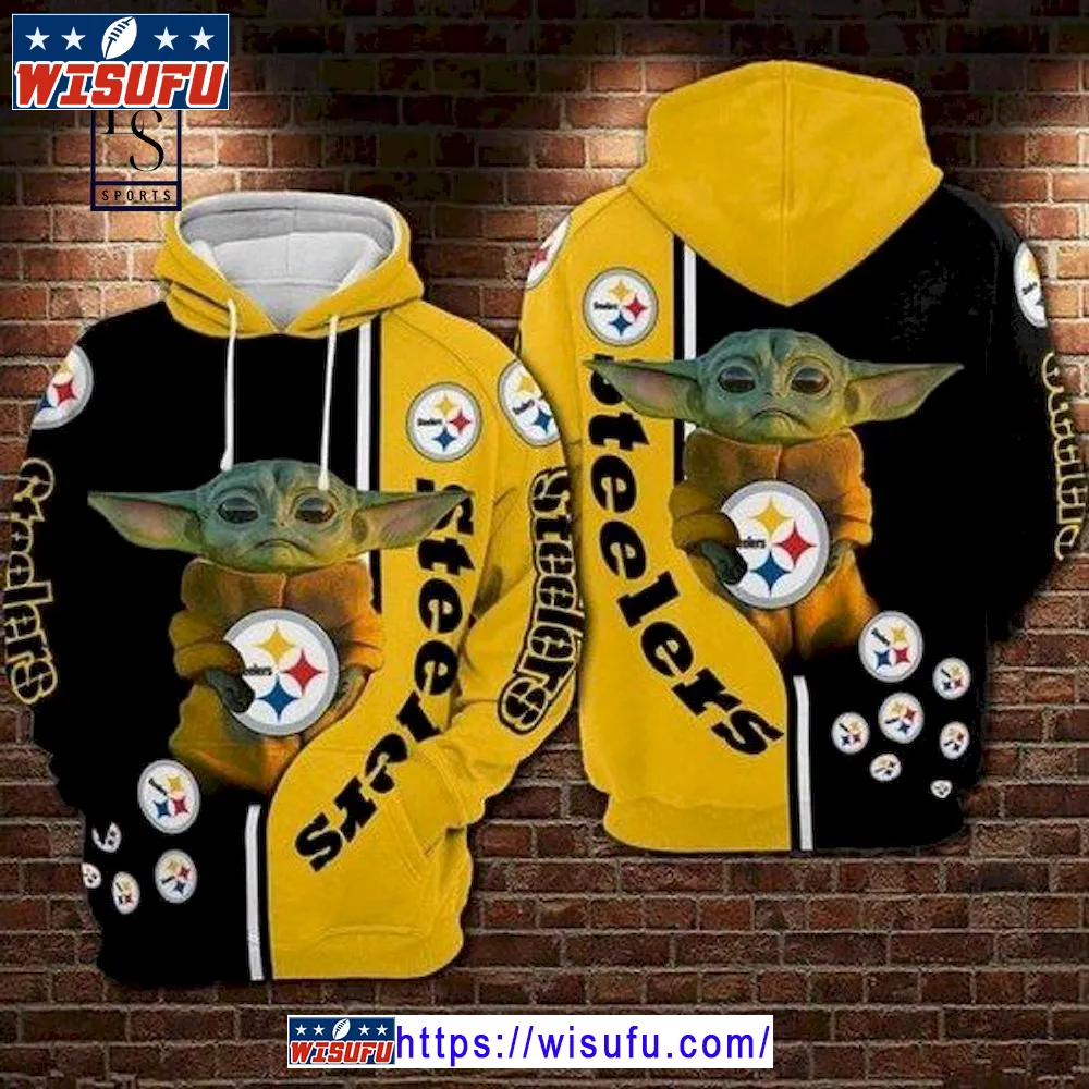 Baby Yoda Holding Pittsburgh Steelers Hoodie 3d