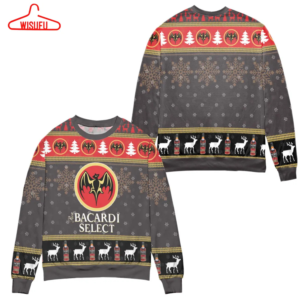 Bacardi Select Reindeer Snowflake Pattern Ugly Christmas Sweater