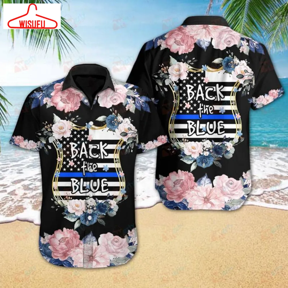 Back The Blue Hawaiian Shirt, New Hawaiian Holiday Outfits, New Fashion Gifts