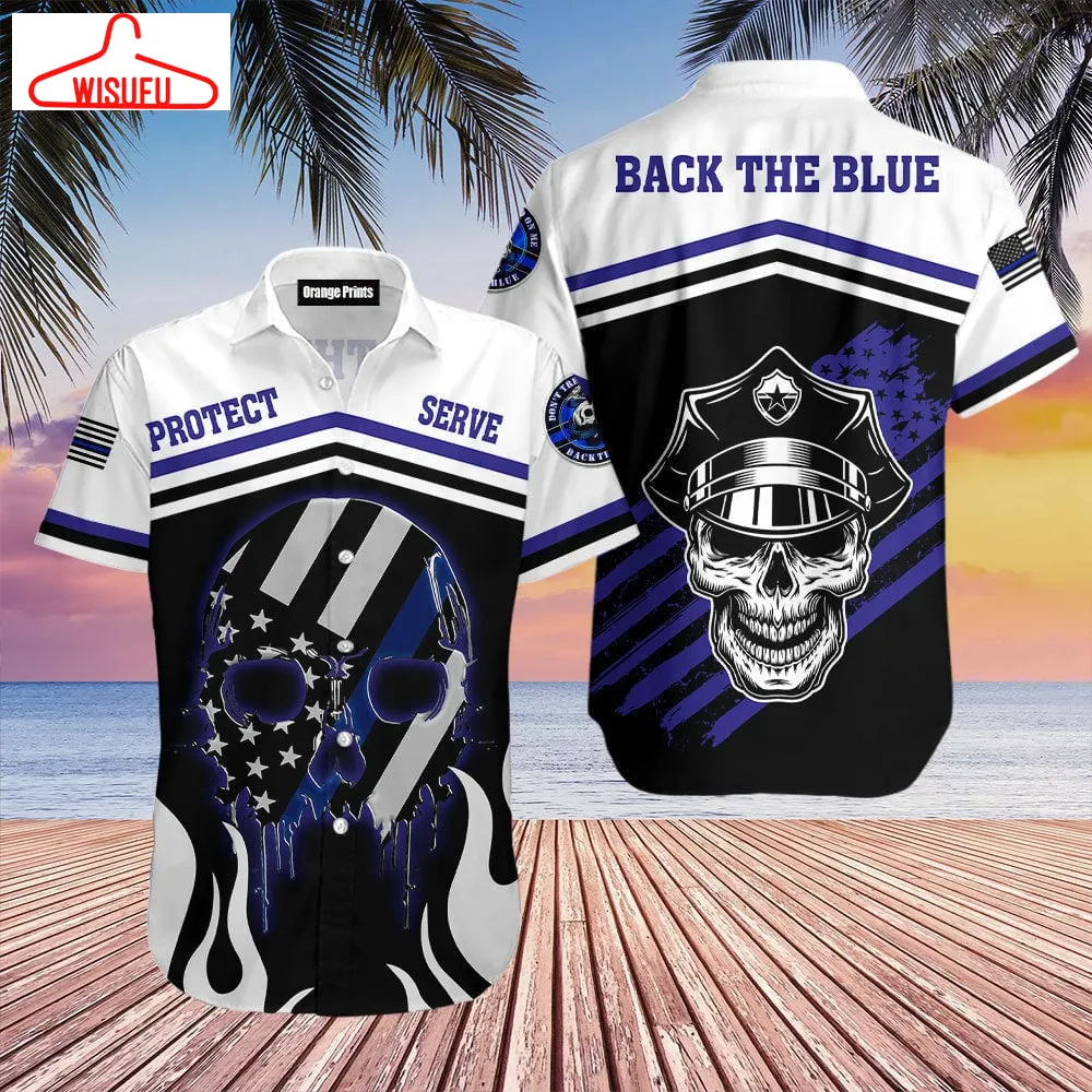 Back The Blue The Police Skull Hawaiian Shirt