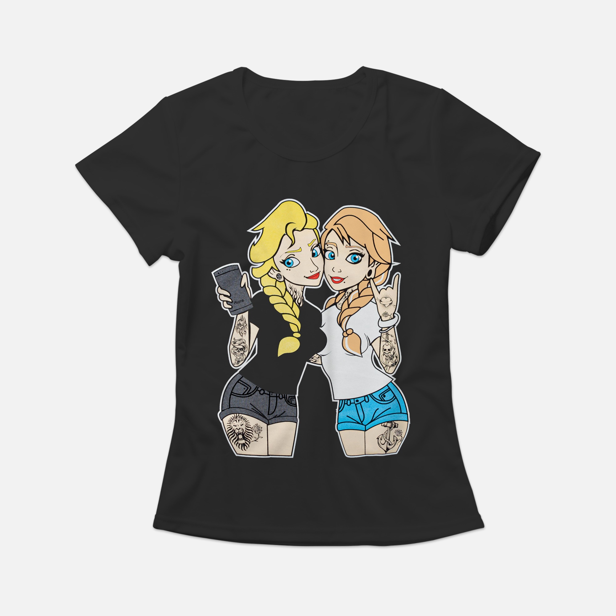 Bad Princess Elsa & Ana Women's Black Graphic T-Shirt