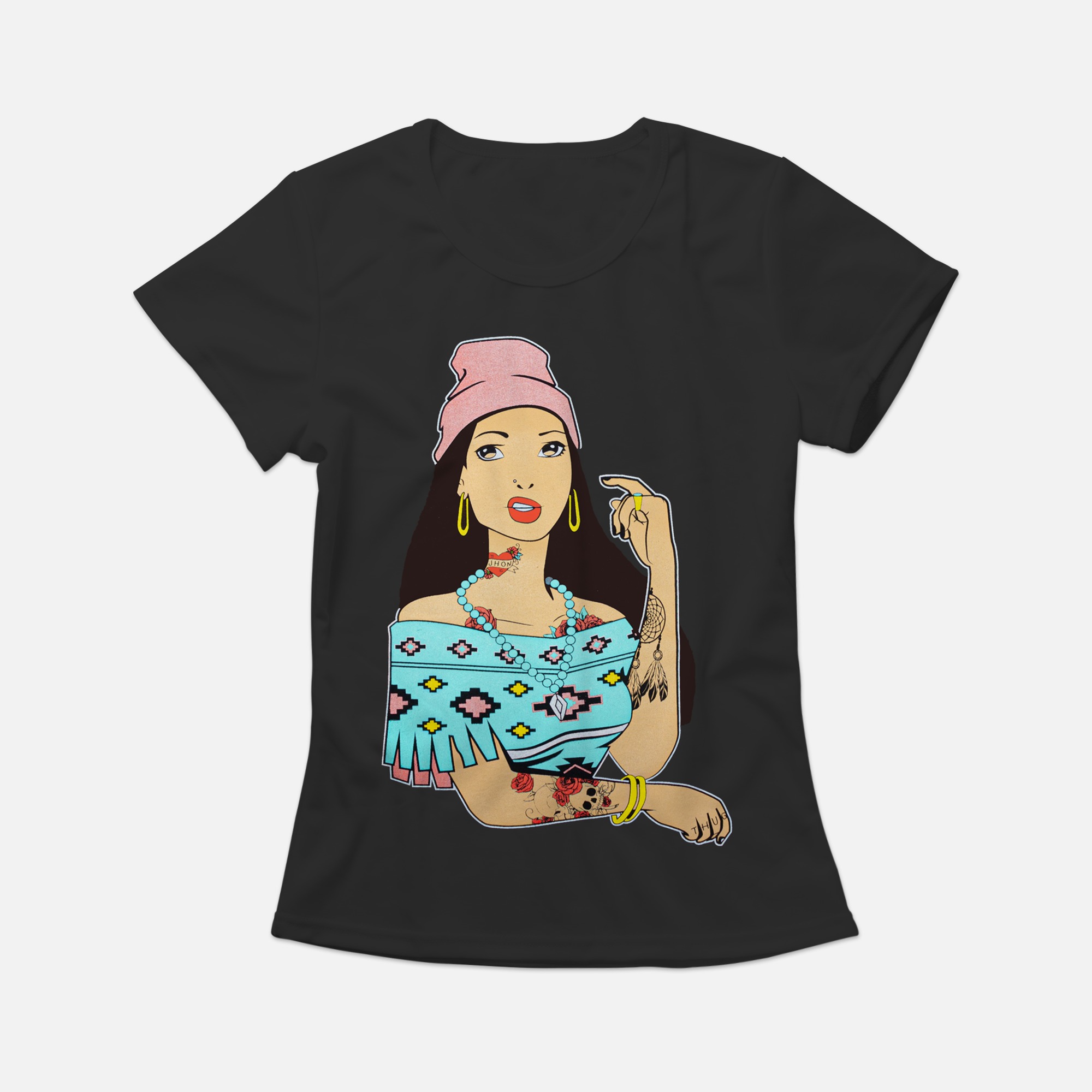 Bad Princess Pocahontas Women's Black Graphic T-Shirt