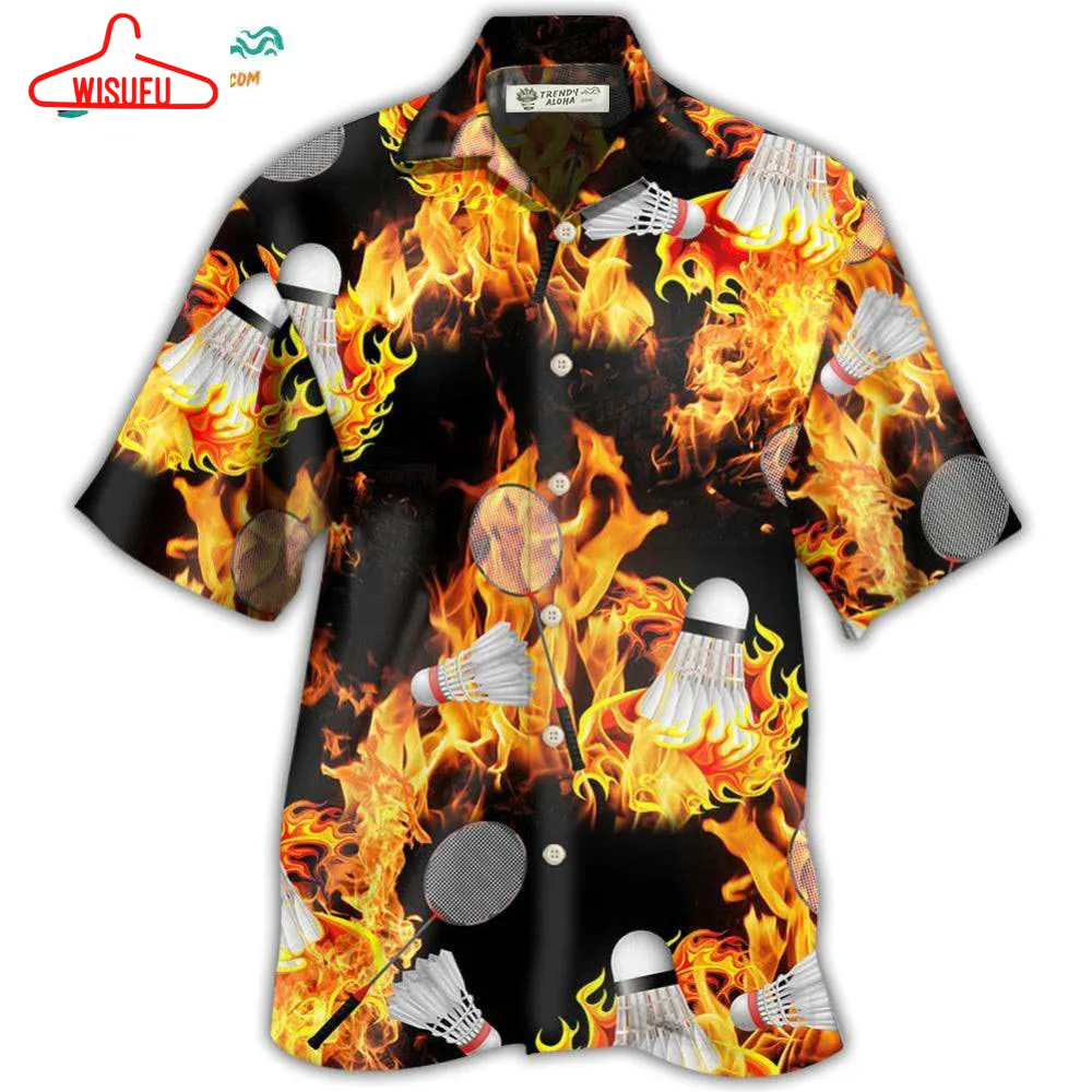 Badminton Fire Black And Yellow Hawaiian Shirt- Wisufu Aloha