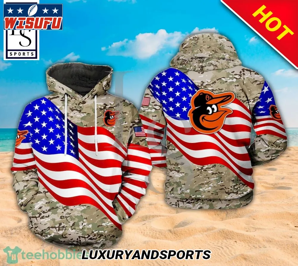 Baltimore Orioles ML.B America Flag Camo Veteran Pattern Full Print 3d Hoodie