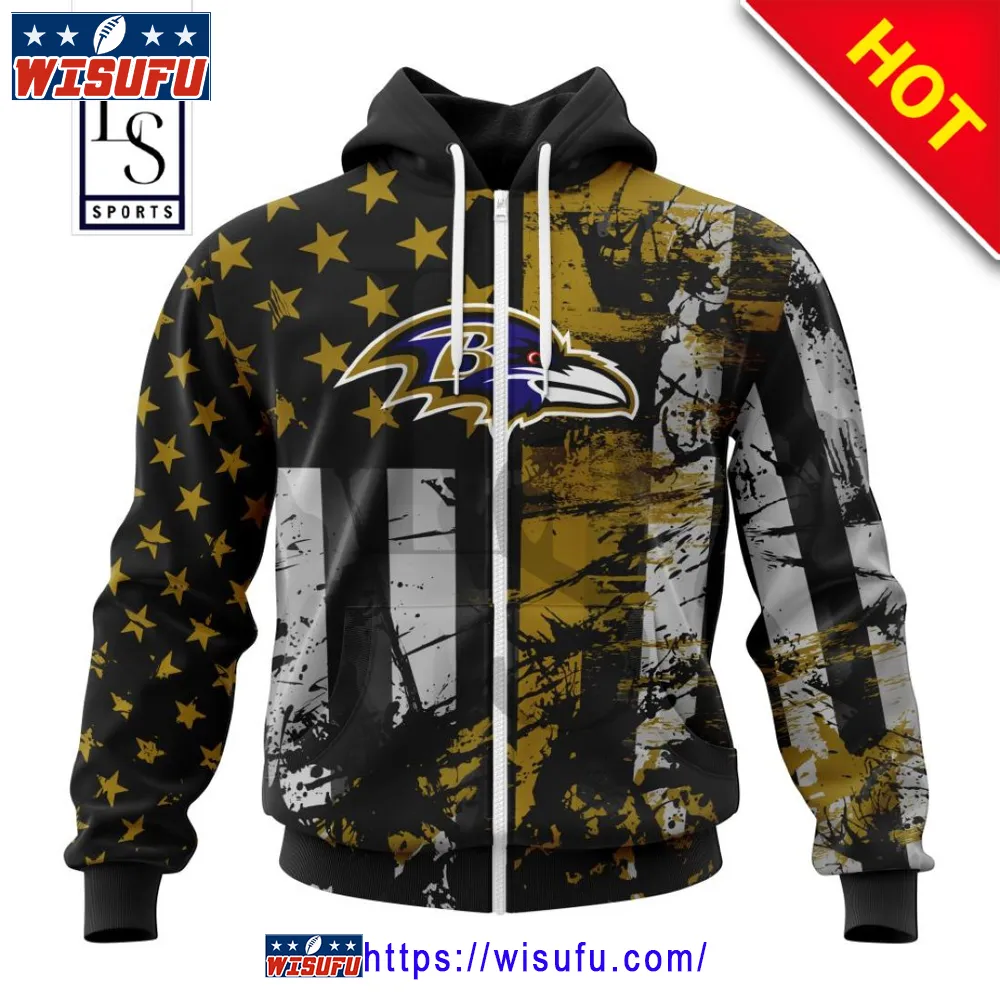 Baltimore Ravens American Flag Personalized Hoodie 3d