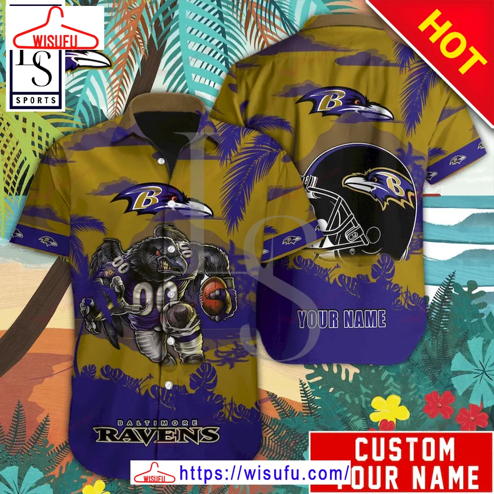 Baltimore Ravens Mascot Custom Name Hawaiian Shirt, New Fashion Gifts