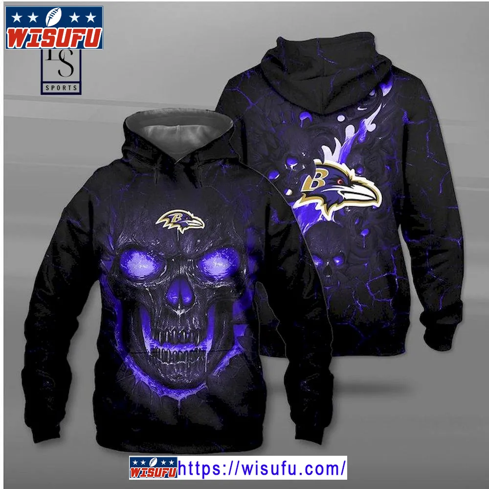 Baltimore Ravens Skull Nightmare Hoodie 3d