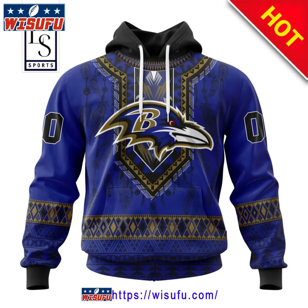 Baltimore Ravens Specialized Pattern Native Personalized Hoodie