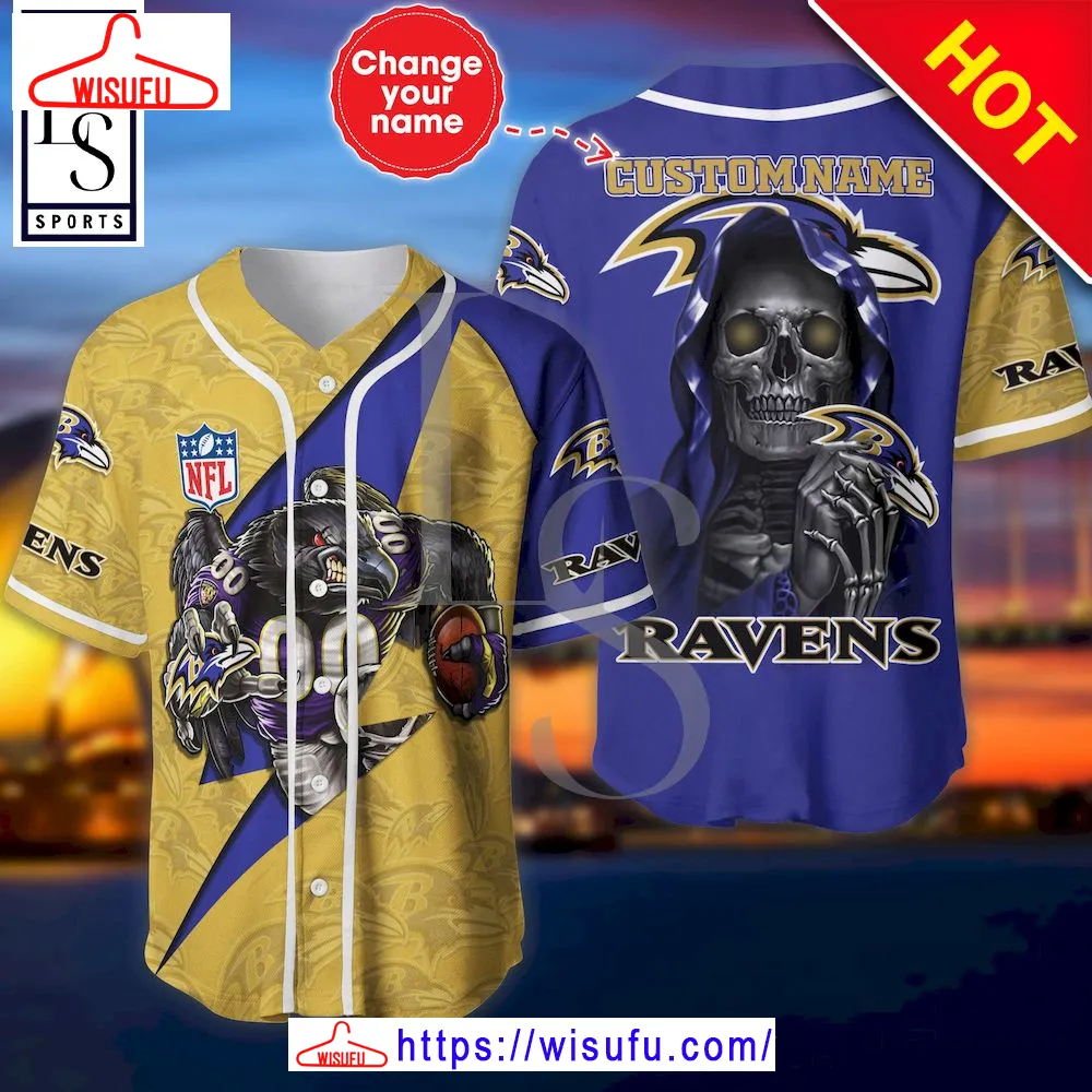 Baltimore Ravens The Reaper Custom Name Baseball Jersey, New Fashion Gifts