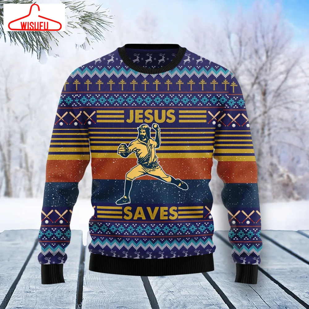 Baseball Jesus Save Ugly Christmas Sweater, All Over Print New Winter Fashion 3d Sweater, Best Gift Ideas