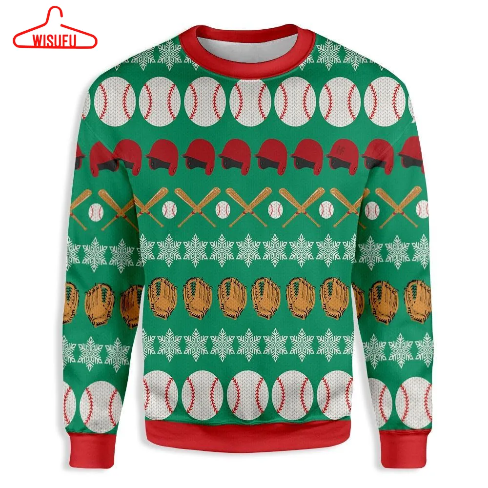 Baseball Pattern Santa Claus Ugly Christmas Sweater - For Men & Women - Adult - New Winter Fashion Shirt Gift For Family