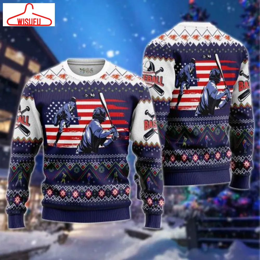 Baseball Scene Triple Walled Ugly Christmas Sweater