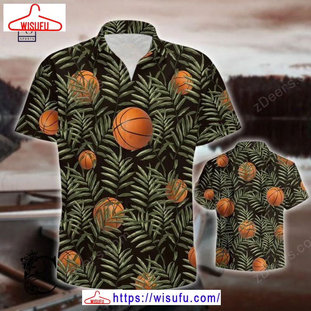 Basketball Leaf Pattern Hawaiian Shirt, New Fashion Gifts