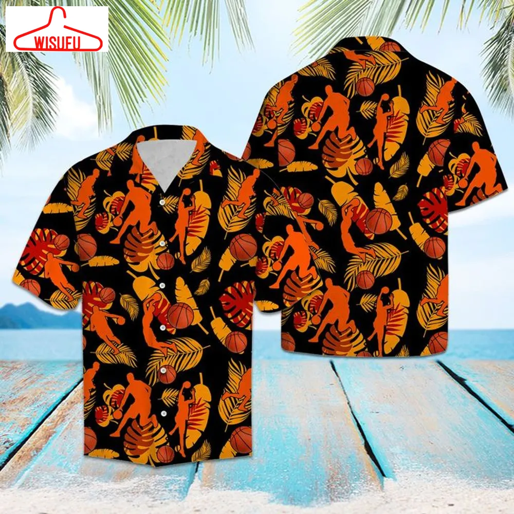 Basketball Orange Hawaiian Shirt Summer Button Up For Men, Women, Couple, New Hawaiian Holiday Outfits, New Fashion Gifts