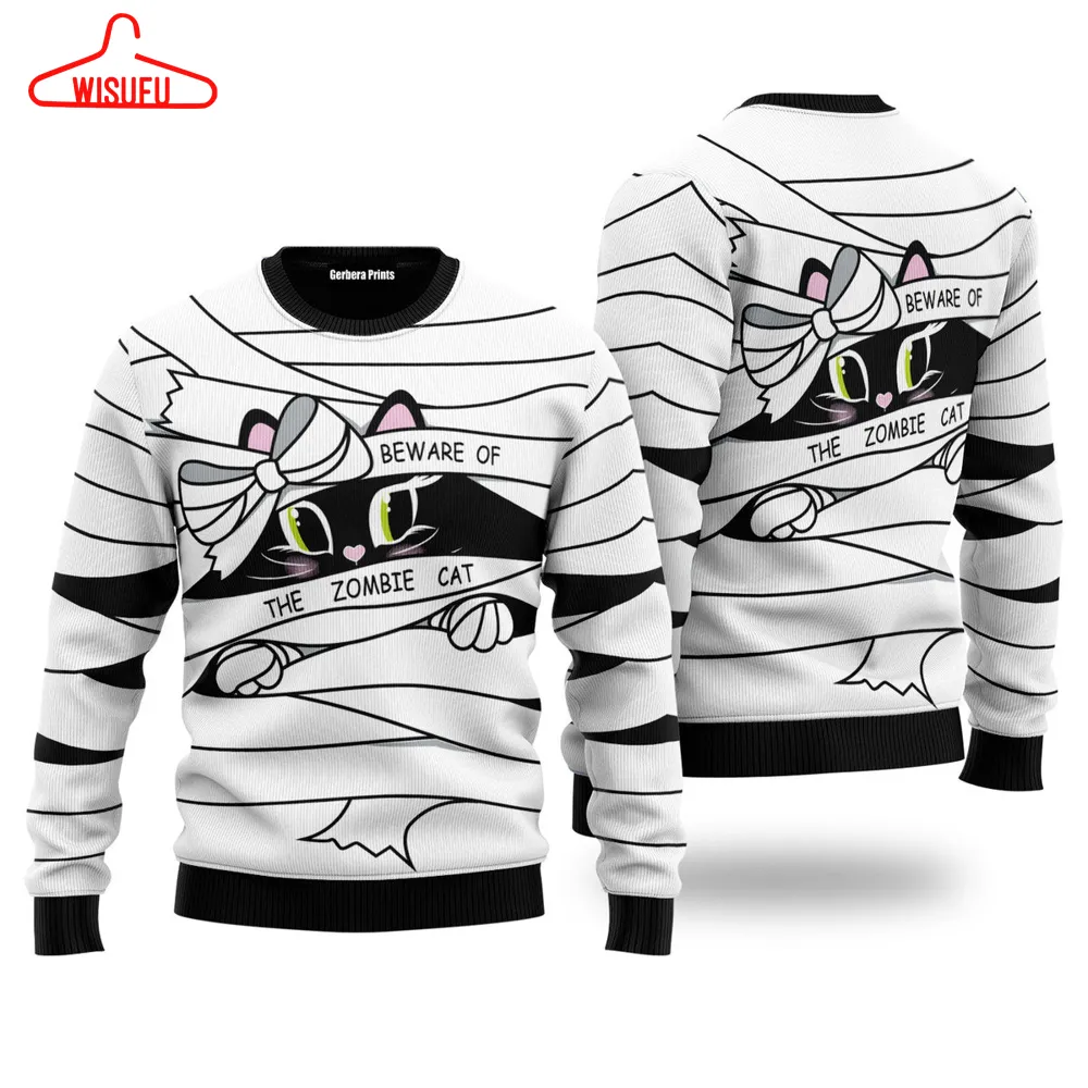 Be Ware Of A Zombie Cat Halloween Ugly Christmas Sweater - For Men & Women - New Winter Fashion Shirt Gift For Family