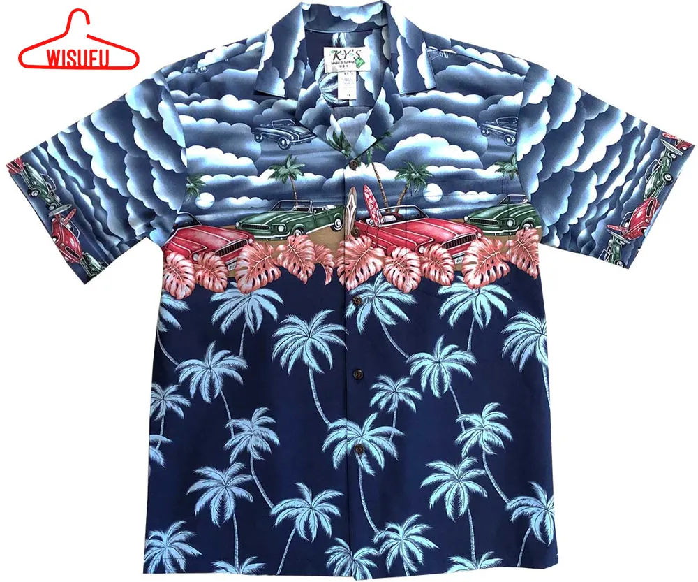 Beach Cars Navy Hawaiian Shirt Made In Hawaii, Summer Shirt, Beach Shirt, New Hawaiian Holiday Outfits, New Fashion Gifts