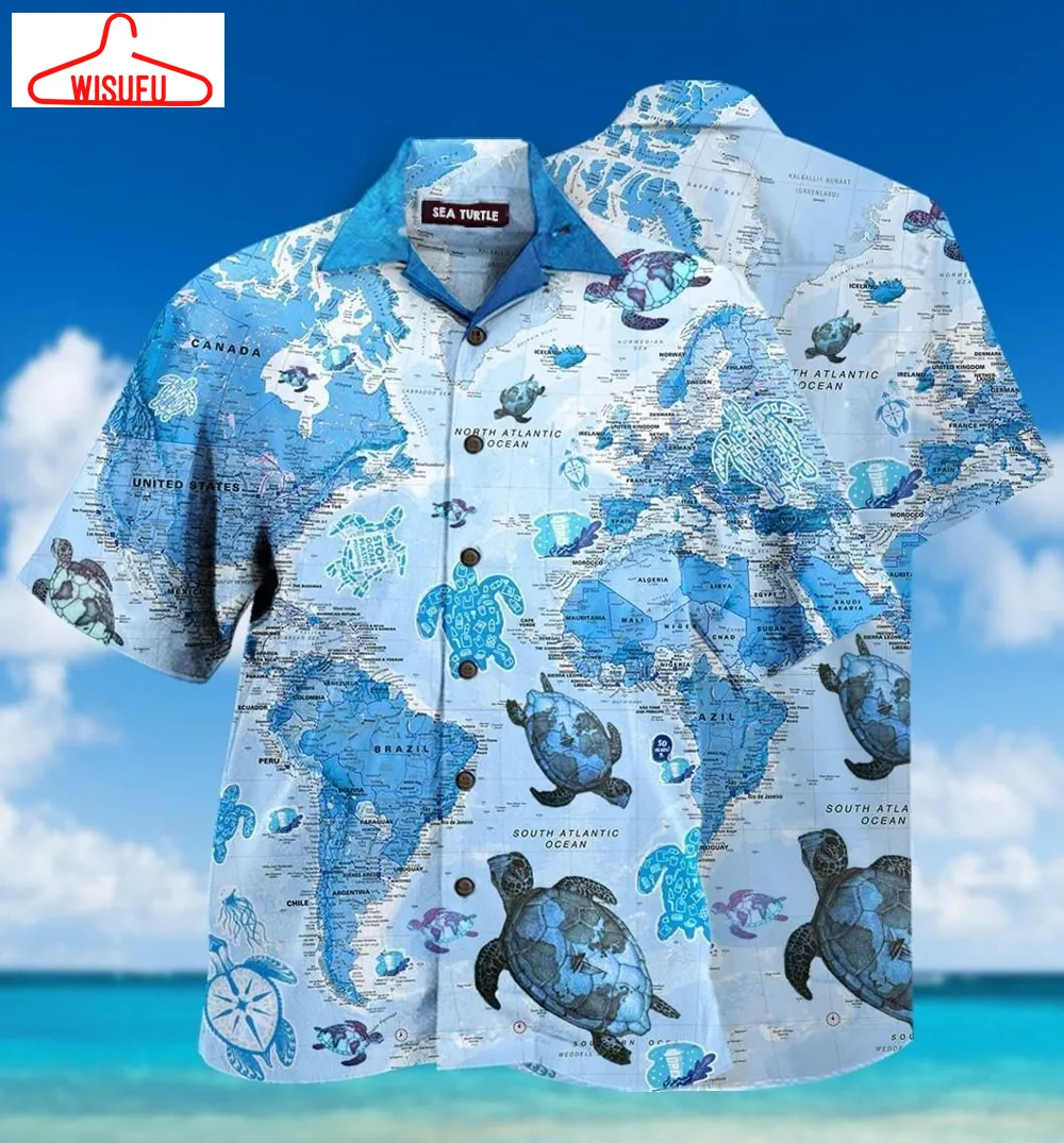 Beach Shirt Check Out This Awesome World Map Sea Turtles Hawaiian Shirt, New Hawaiian Holiday Outfits, New Fashion Gifts