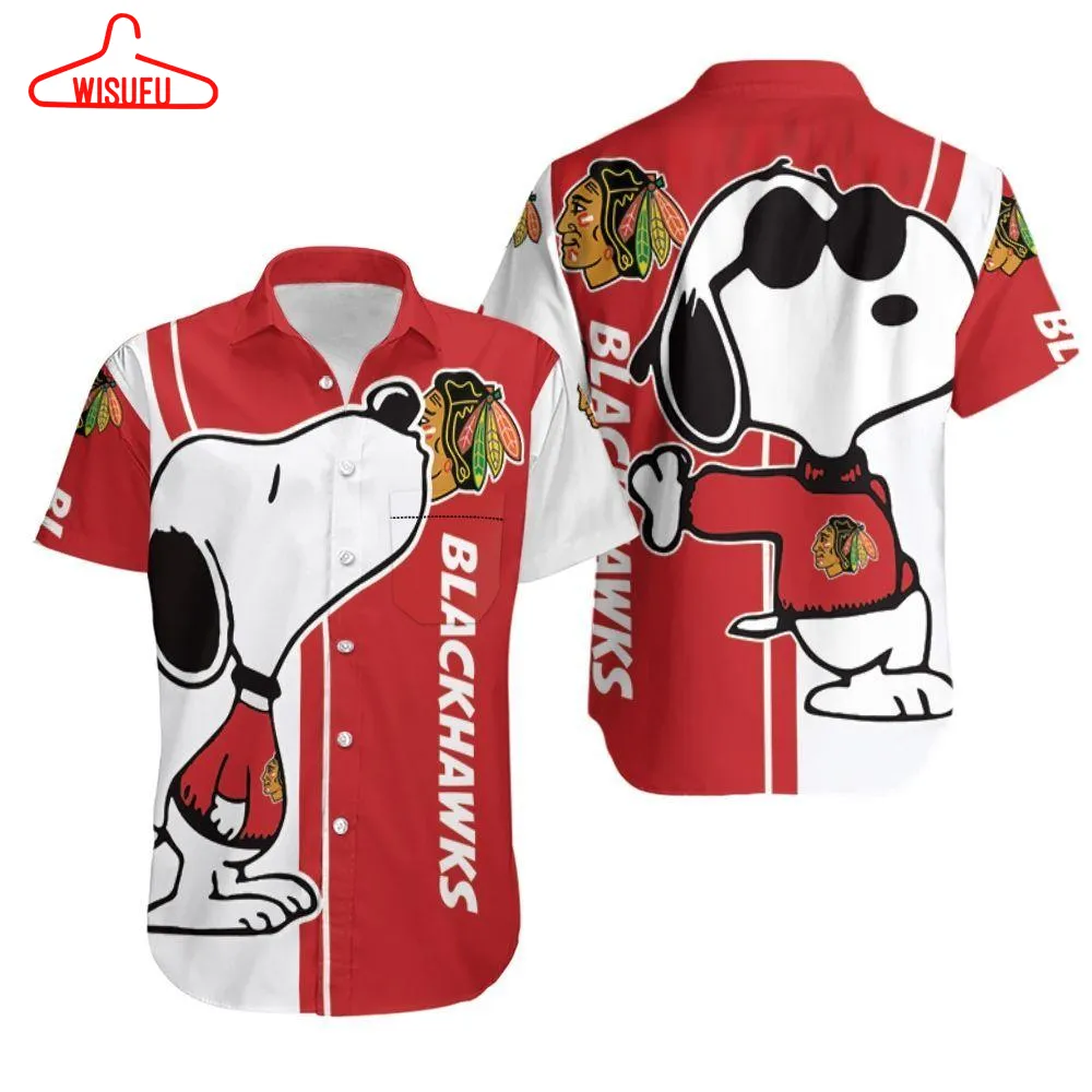 Beach Shirt Chicago Blackhawks Snoopy Lover 3d Printed Hawaiian Shirt, New Hawaiian Holiday Outfits, New Fashion Gifts